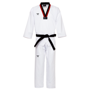 Uniforme Dobok Acanalado Cuello Rojo/Negro